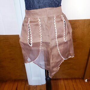 1950s Vintage Wife Brown Sheer Waist Apron Pink Trim with Pockets Retro Trad